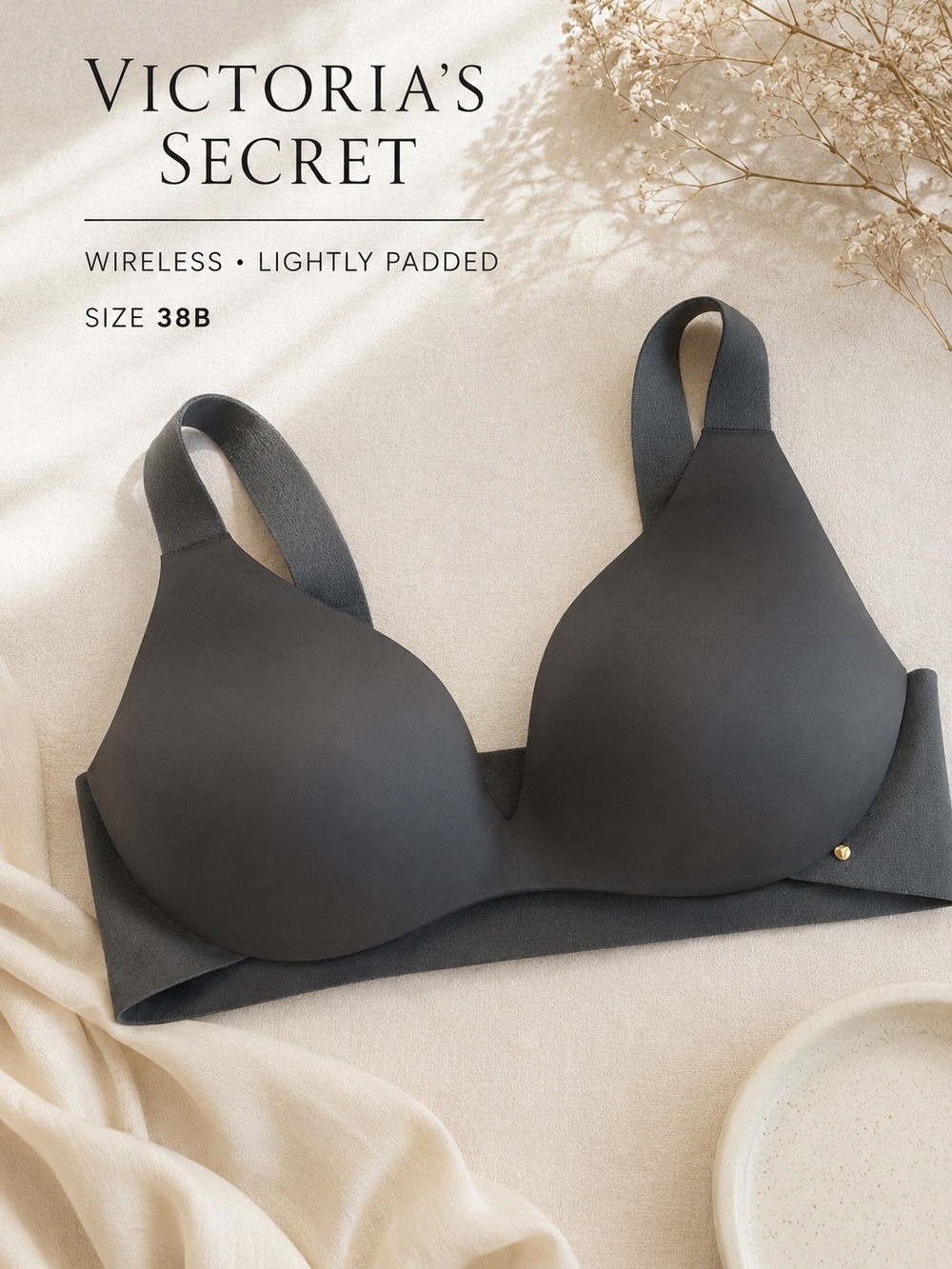 Victoria’s Secret Wireless Lightly Padded Bra Gray 38B Comfort Everyday